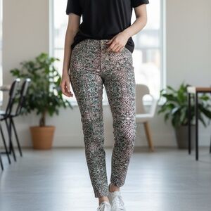 7 FOR ALL MANKIND (28) Animal Print Jeans Skinny Stretch Brown Pink Teal